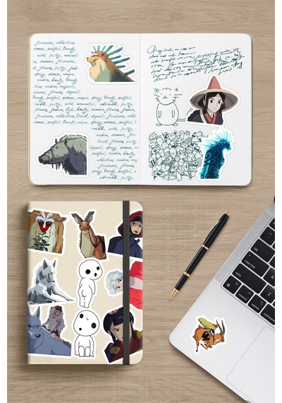 Mononoke Hime Princess Mononoke Anime Telefon Laptop Yapışkanlı Folyo Sticker Paketi 22 Adet Çok Renkli