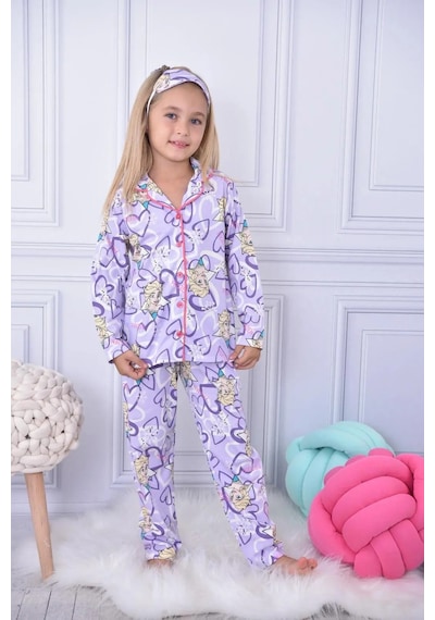 Lillypicca Kız Çocuk Desenli Pamuklu Önden Düğmeli Göz Bantlı Uzun Kol Pijama Takımı 9030 Lila Lillypicca Kız Çocuk Desenli Pamuklu Önden Düğmeli Göz Bantlı Uzun Kol Pijama Takımı 9030 Lila