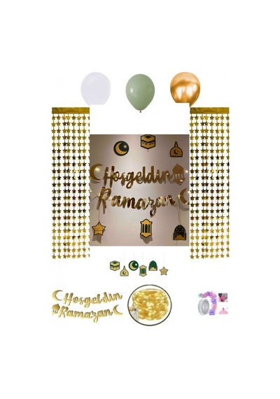 Hoşgeldin Ramazan Süsleme Seti Led Işılı Perdeli Set 13 Balonlu I