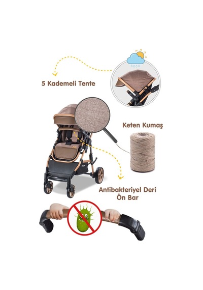 Babycare Bora Cross Travel Sistem Bebek Arabası Gold