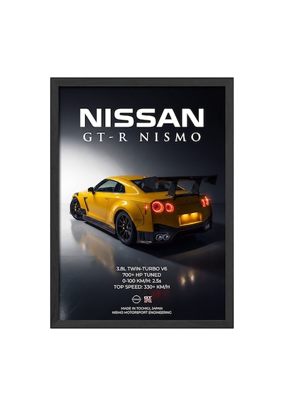 Nissan Gt-r Nismo Siyah Ahşap Çerçeveli Poster, Dekoratif Araba Duvar Tablosu