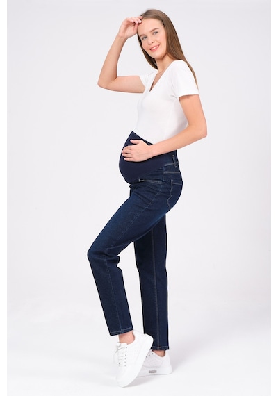 Busa Hamile Esnek Karın Bantlı Mom Fit Kot Pantolon Lacivert-lacivert