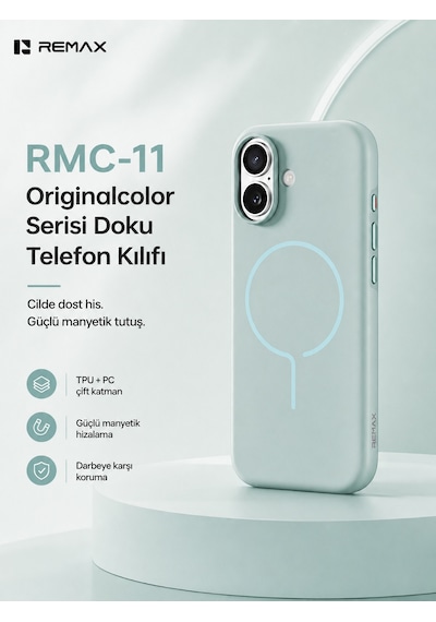 Remax  Apple iPhone 17 Magsafe Uyumlu Metal Tuşlu Premium Kılıf Rmc-11 Yeşil