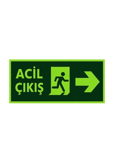 Fosforlu Fotolümen Pvc Acil Çıkış Yönlendirme Levhası Yeşil 12x25 Cm Sağ Yön