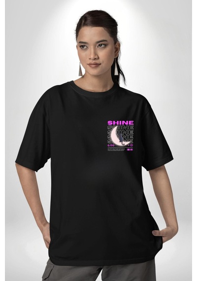 Parlasol Yan Siyah Kedi Siyah Oversize Unisex Ön Sol Yan Minimal Baskılı Tişört Koyu Siyah