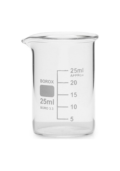 Cam Beher 25 Ml Dereceli - Kısa Form -Borox Marka Borosilikat 3.3