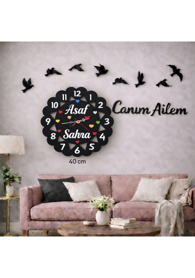 Duvar Saati Kişiye Özel 40 Cmdir 8 Adet Kuş Temalı No95 Çok Renkli