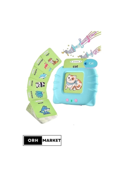 Orh Market Mavi İngilizce Sesli Flash Eğitici Oyuncak Aktivite Kartları| 112 Kart – 224 Kelime