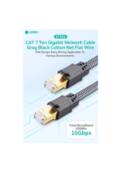 Cat7 Flat İnternet Kablosu - 10gbps Oyun Ve Ofis İçin 5 Metre Ethernet Kablosu Gri-siyah Örgülü