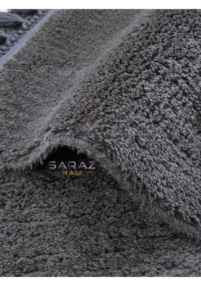 Saraz Halı Puffy Banyo Paspas 2 Li Saçaklı Yıkanabilir Antrasitantrasit Antrasit