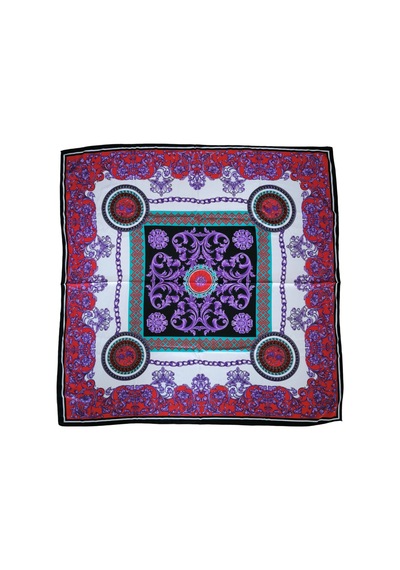 Tikitonki Geometrik Çiçek Desenli Saten Eşarp - 90x90 Çok Renkli Çok Renkli