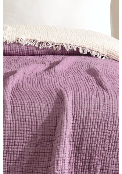 Varol Tek Kişilik 5 Katlı %100 Pamuk Müslin Yatak Örtüsü - Mor Mor/160x230cm Mor