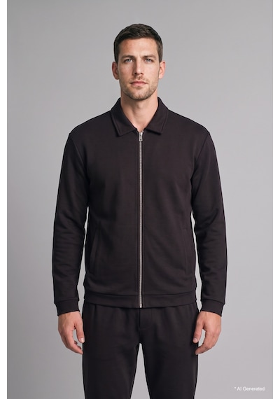 Defacto Regular Fit Polo Yaka Fermuarlı Basic Sweatshirt Hırka H9523ax26wnbk81 Siyah-bk81