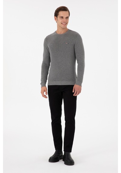 U.S. Polo Assn. Erkek Slim Fit Bisiklet Yaka Gri Melanj Basic Kazak 50298282-VR086 U.S. Polo Assn. Erkek Slim Fit Bisiklet Yaka Gri Melanj Basic Kazak 50298282-VR086