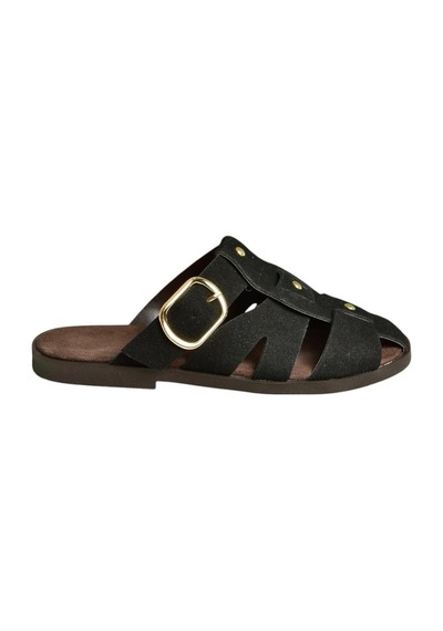 Fox Shoes U458334202 Siyah Süet Önü Kapalı Kadın Terlik Siyah-süet