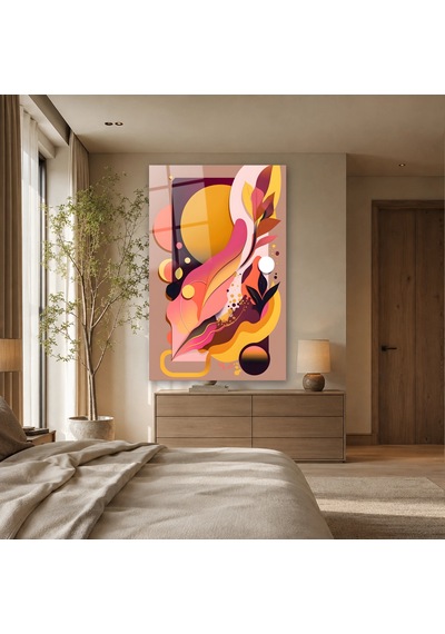 Pastel Güneş Ve Akışkan Yapraklar Çerçevesiz Cam Tablo
