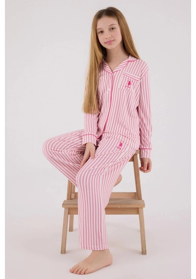 Kız Garson Gömlek Pijama Takımı - Açık Fuşya Açık Fuşya Kız Garson Gömlek Pijama Takımı - Açık Fuşya Açık Fuşya