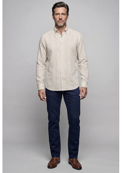 Bisse Lacivert Regular Fit Keten Uzun Gömlek Gmktn261081 C39
