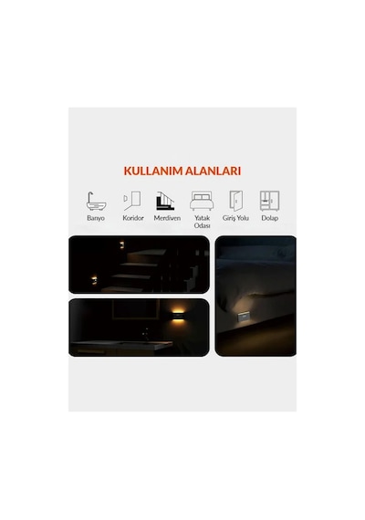 Çift Yönlü Şarjlı Taşınabilir Sensörlü Mini Aplik 2 Adet Çok Renkli