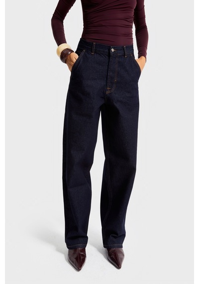 it's basic Kadın İndigo Renk 7w5-50 Skater Fit %100 Koton Bol Kesim İç Boy 80cm Denim Jean