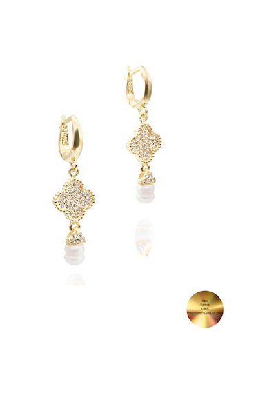 Brezza Lusso Jewelry 18k Serie Oro Sallantılı Hakiki İncili Yonca Gümüş Küpe