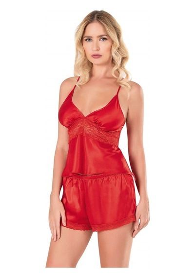 Gizers Giyim Kırmızı Saten Babydoll Şort Takımı