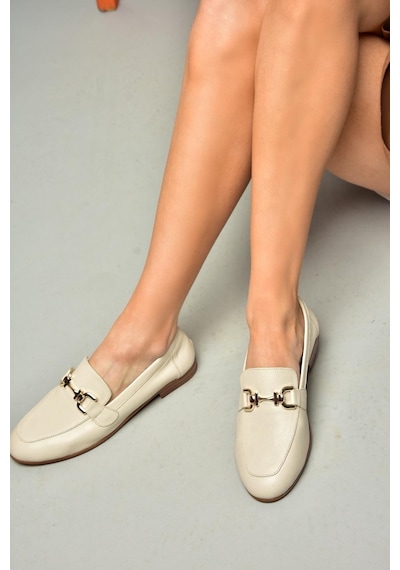 Fox Shoes S944037903 Bej Hakiki Deri Kadın Babet Bej