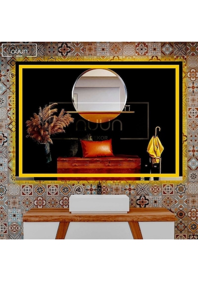 Nuun Dekor 90x70cm Günışığı Ledli Kumlamalı Banyo Aynası - Trafolu Şeffaf