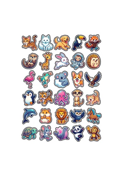 Sevimli Hayvanlar Chibi Sticker Seti 150 Adet - 5'li Mega Paket - Laptop Defter Ajanda Etiketi Çok Renkli