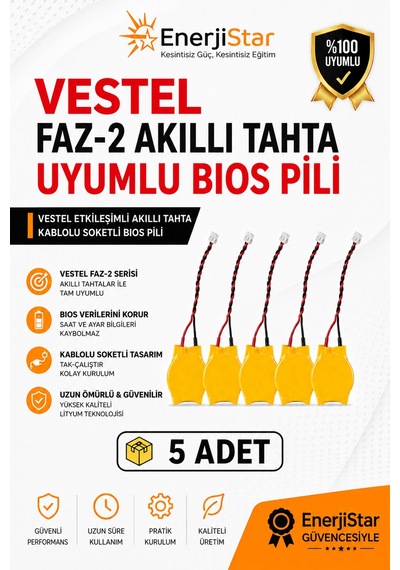Vestel Etkileşimli Faz-2 Akıllı Tahta Cr2032 Kablolu Soketli Bios Pili 5 Adet