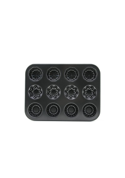 12 Gözlü Metal - Siyah Şekilli Muffin - Kek Kalıp 5523 12v