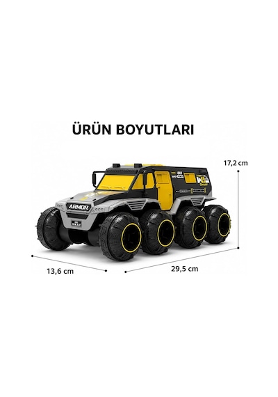 Uzaktan Kumandalı Suda Karada Gidebilen 8 Tekerli Amfibi Araba 25 Cm Siyah