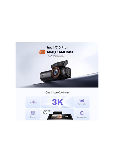 Juo C10 Pro 3k Uhd Hdr Wifi Ekranlı Araç Kamerası 170 Derece Geniş Açı Gece Görüş G-sensörlü Araç İçi Kame