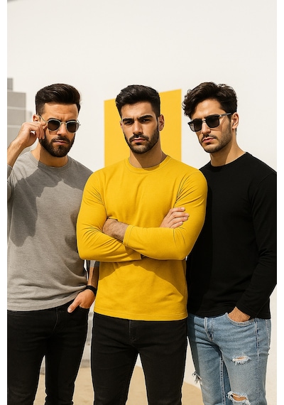 Rich Erkek Sarı-siyah-grimelanj 3'lü Paket Basic Uzun Kollu Body Sarı-siyah-grimelanj