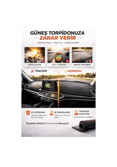 Mazda 3 2009-2013 Torpido Örtüsü Panel Halısı Koruma Torpido Koruma Araca Özel Kaymaz Kolay Montaj - 876 Stiloto