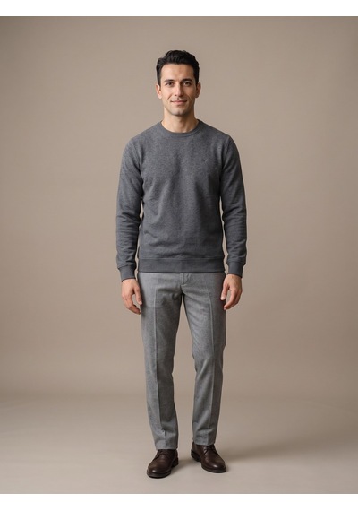 Maccali Erkek Antrasit İki İplik Bisiklet Yaka Sweatshirt