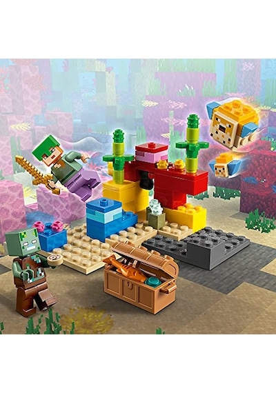 Minecraft Mercan Kayalığı 21164-7 Yaş Ve Üzeri Macera Oyunları Seven Çocuklar İçin Alex, Bir Boğuk Ve 2 Güzel