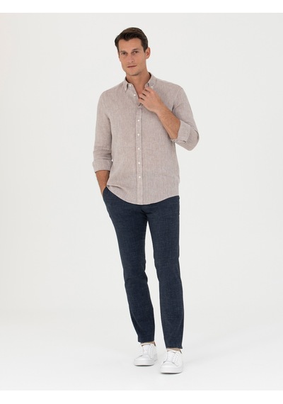 Cacharel Kahverengi Slim Fit %100 Keten Gömlek