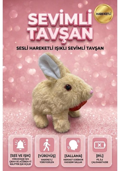 Kalp Detaylı Sevimli Arkadaşım Tavşan: Sesli Yürüyen Hareketli Eğitici Oyuncak Peluş Kahverengi