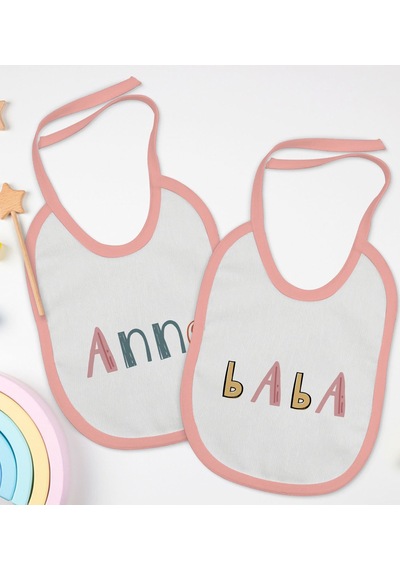 BK Kids Anne ve Baba Tasarımlı 2’li Pembe Mama Önlüğü-1 Pembe