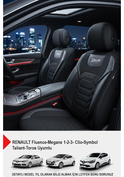 Titanyum Serisi Lüks Keten Oto Koltuk Kılıfı Renault Fluence-megan1-2-3-clio Uyumlu Siyah
