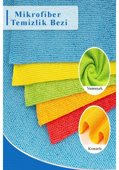Mikrofiber Temizlik Bezi 10 Adet Renkli Mikrofiber Bez 40x40cm Mutfak Bezi Kurulama Bezi Cam Bezi Leke Tutmaz İz Bırak Çok Renkli