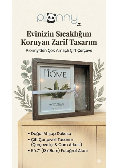 Pionny 2 Fotoğraflı Büyük Boy Sürgülü Dekoratif Ahşap Çerçeve 13x18 Cm Koyu Kahve