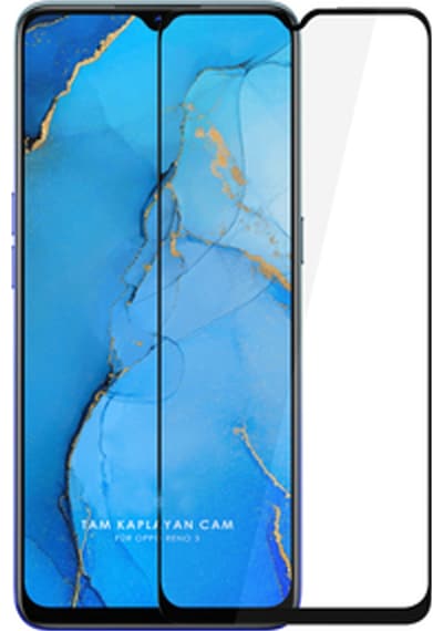 Oppo Reno 3 Siyah 5D Tam Kaplayan Ekran Koruyucu Cam