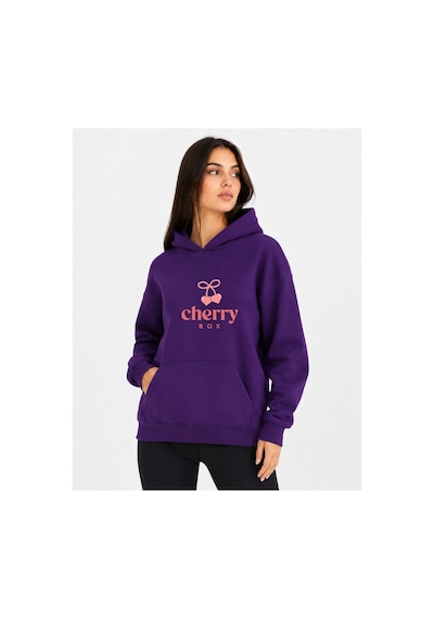 Herkesemoda Cherry Baskılı Kapüşonlu 2 İplik Şardonlu Sweatshirt Mor