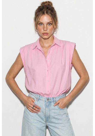 Kadın Kolsuz Gömlek Yaka Beli Lastikli Balon Crop Gömlek Dg261030 60286343 - Pembe