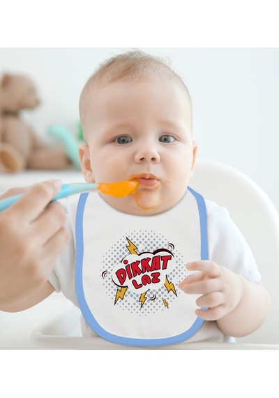 BK Kids Dikkat Laz Tasarımlı Mavi Bebek Mama Önlüğü-1