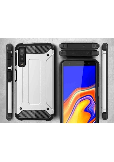 Noktaks Samsung Galaxy Uyumlu A7 2018 Kılıf Çift Katman Zırh Tank Crash Military Kapak Gri T6266