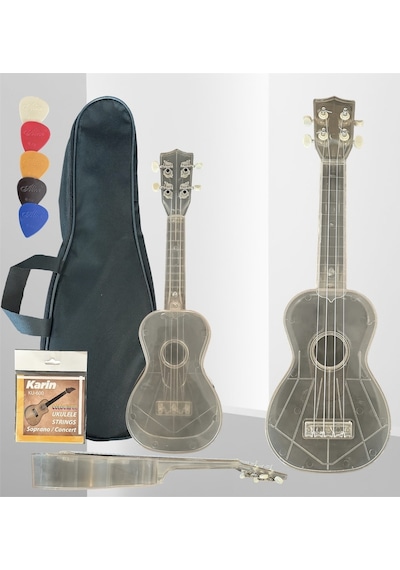 Şeffaf Soprano Ukulele Çanta,pena,tel