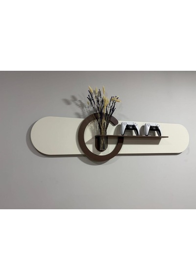 Antoryum Dekoratif Duvar Rafı Led Işıklı Ahşap İskandinav Tarzı Büyük Boy Modern Salon Duvar Rafı Çiçeklik 38x135 Cm Paris Grisi - Ahşap Ceviz